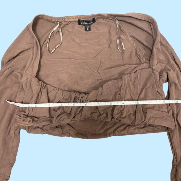 🔥 Dynamite Brown Long Sleeve Ruched Crop Top (P/S) - Picture 4 of 7